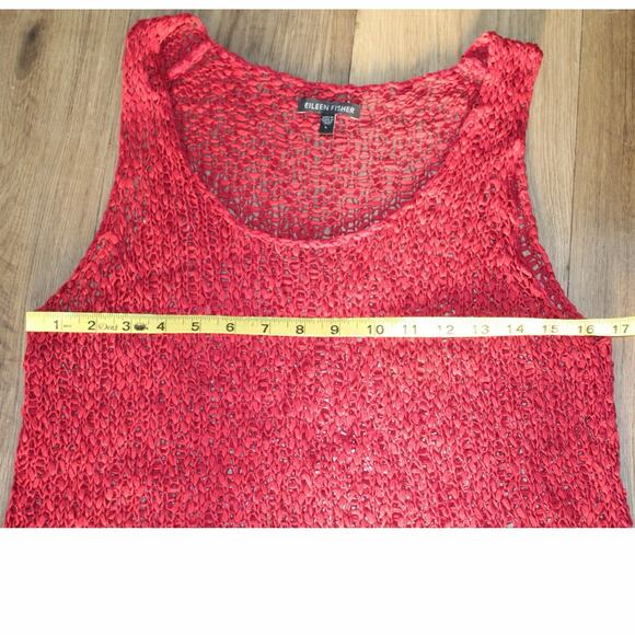 Eileen Fisher Open Knit Lace Tank Top | Size Large | Red | Italian Yarn - Picture 6 of 7